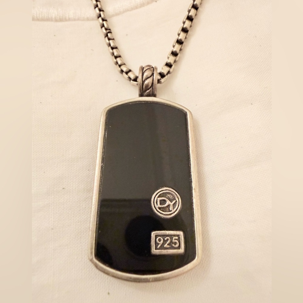 David Yurmam 925 Sterling Silver Black Onyx Dog tag Necklace